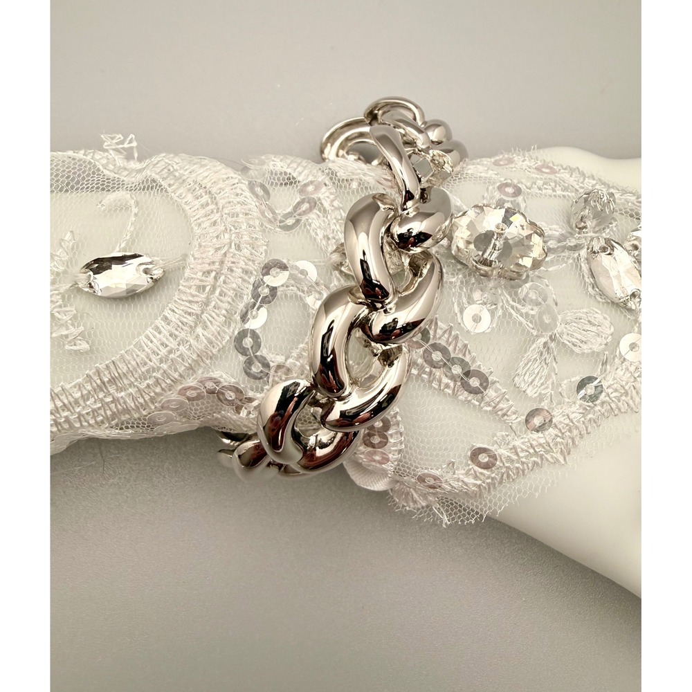 Napier Silver Tone‎ Chunky Chain Link Bracelet Signed Patent 4,774,743 Vintage
